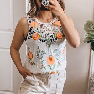 Free people Flower Power Embroidered Relaxed fit Tank. Size M